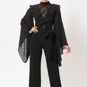 Wide Bell Sleeve Woven Top Jumpsuit